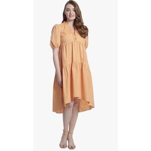 Maggy London Women's Short Sleeve Ruffle V-Neck Tiered Hi-Low Tent Dress Sz 20W